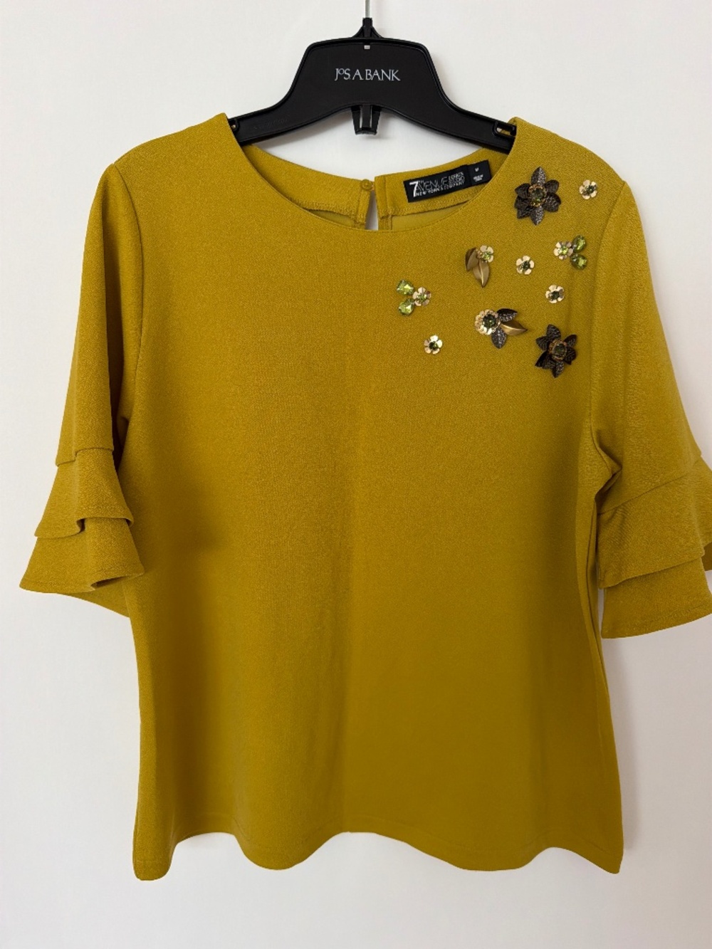 New York & Company 7th Avenue Mustard Yellow Embellished Blouse – Size M – NWT